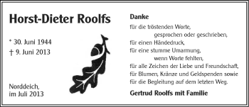 Traueranzeige von Horst-Dieter Roolfs von Ostfriesischer Kurier