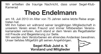 Traueranzeige von Theo Endelmann von Ostfriesischer Kurier