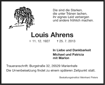 Traueranzeige von Louis Ahrens von Ostfriesischer Kurier
