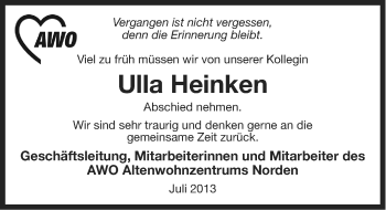 Traueranzeige von Ulla Heinken von Ostfriesischer Kurier
