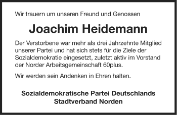 Traueranzeige von Joachim Heidemann von Ostfriesischer Kurier