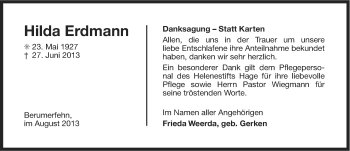 Traueranzeige von Hilda Erdmann von Ostfriesischer Kurier