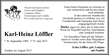 Traueranzeige von Karl-Heinz Löffler von Ostfriesischer Kurier