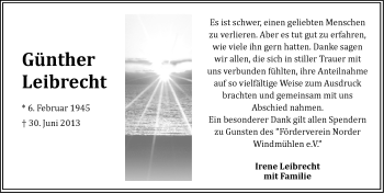 Traueranzeige von Günther Leibrecht von Ostfriesischer Kurier