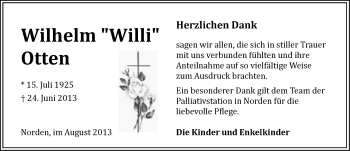 Traueranzeige von Wilhelm Otten von Ostfriesischer Kurier