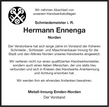 Traueranzeige von Hermann Ennenga von Ostfriesischer Kurier