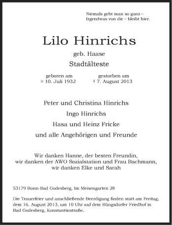 Traueranzeige von Llilo Hinrichs von Ostfriesischer Kurier