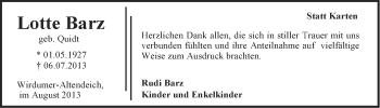 Traueranzeige von Lotte Barz von Ostfriesischer Kurier