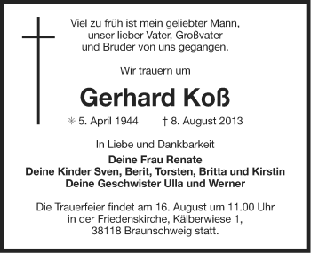 Traueranzeige von Gerhard Koß von Ostfriesischer Kurier