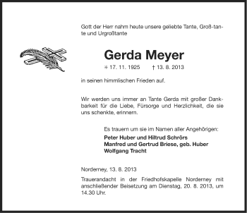 Traueranzeige von Gerda Meyer von Ostfriesischer Kurier