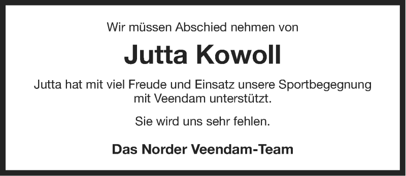  Traueranzeige für Jutta Kowoll vom 27.08.2013 aus Ostfriesischer Kurier