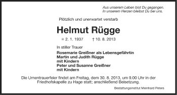 Traueranzeige von Helmut Rügge von Ostfriesischer Kurier