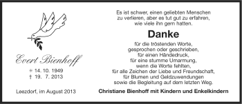 Traueranzeige von Evert Bienhoff von Ostfriesischer Kurier