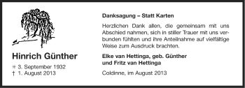 Traueranzeige von Hinrich Günther von Ostfriesischer Kurier