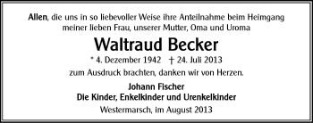 Traueranzeige von Waltraud Becker von Ostfriesischer Kurier