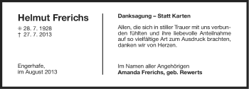 Traueranzeige von Helmut Frerichs von Ostfriesischer Kurier
