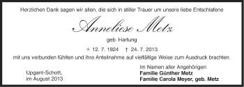 Traueranzeige von Anneliese Metz von Ostfriesischer Kurier