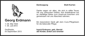 Traueranzeige von Georg Erdmann von Ostfriesischer Kurier