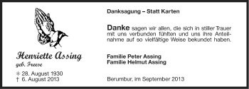Traueranzeige von Henriette Assing von Ostfriesischer Kurier