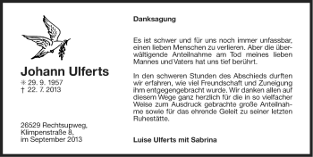 Traueranzeige von Johann Ulferts von Ostfriesischer Kurier
