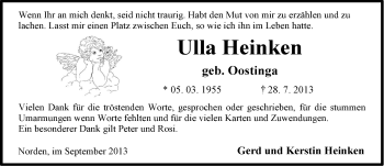 Traueranzeige von Ulla Heinken von Ostfriesischer Kurier