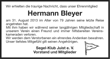 Traueranzeige von Hermann Bleyer von Ostfriesischer Kurier