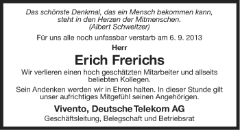Traueranzeige von Erich Frerichs von Ostfriesischer Kurier