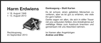 Traueranzeige von Harm Erdwiens von Ostfriesischer Kurier