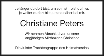 Traueranzeige von Christiane Peters von Ostfriesischer Kurier