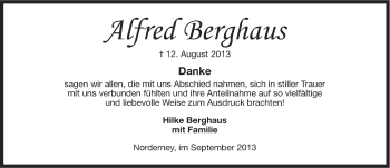 Traueranzeige von Alfred Berghaus von Ostfriesischer Kurier