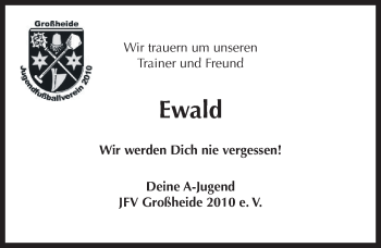 Traueranzeige von Ewald de Vries von Ostfriesischer Kurier