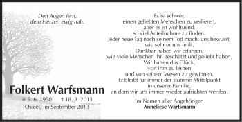 Traueranzeige von Folkert Warfsmann von Ostfriesischer Kurier