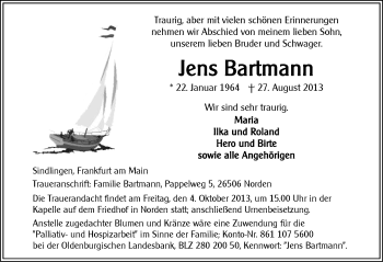 Traueranzeige von Jens Bartmann von Ostfriesischer Kurier