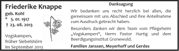 Traueranzeige von Friederike Knappe von Ostfriesischer Kurier