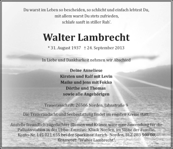 Traueranzeige von Walter Lambrecht von Ostfriesischer Kurier