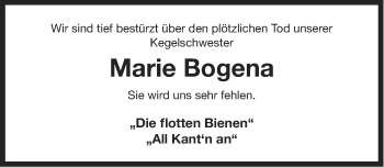Traueranzeige von Marie Bogena von Ostfriesischer Kurier