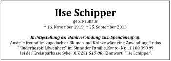 Traueranzeige von Ilse Schipper von Ostfriesischer Kurier