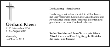 Traueranzeige von Gerhard Kleen von Ostfriesischer Kurier