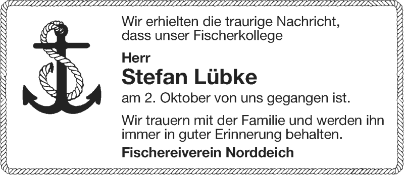  Traueranzeige für Stefan Lübke vom 08.10.2013 aus Ostfriesischer Kurier