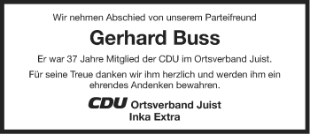 Traueranzeige von Gerhard Buss von Ostfriesischer Kurier