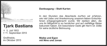 Traueranzeige von Tjark Bastians von Ostfriesischer Kurier