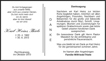 Traueranzeige von Karl Heinz Thiele von Ostfriesischer Kurier