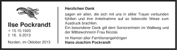 Traueranzeige von Ilse Pockrandt von Ostfriesischer Kurier