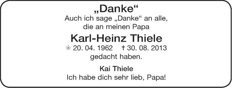  Traueranzeige für Karl-Heinz Thiele vom 18.10.2013 aus Ostfriesischer Kurier