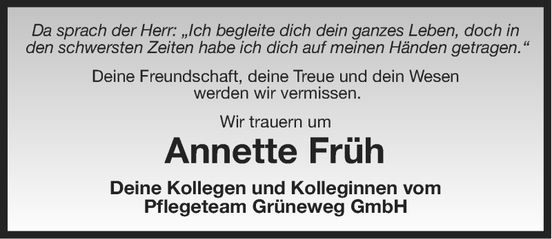  Traueranzeige für Annette Früh vom 18.10.2013 aus Ostfriesischer Kurier