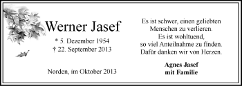 Traueranzeige von Werder Jasef von Ostfriesischer Kurier