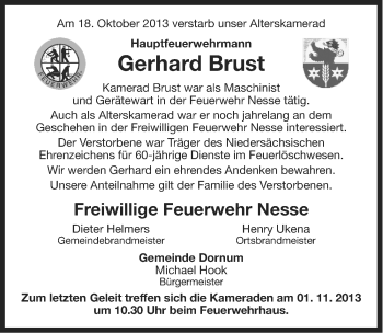 Traueranzeige von Gerhard Brust von Ostfriesischer Kurier