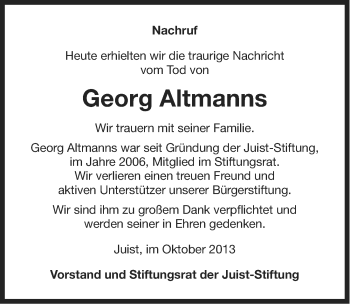 Traueranzeige von Georg Altmanns von Ostfriesischer Kurier