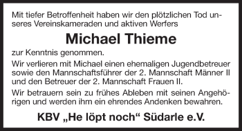 Traueranzeige von Michael Thieme von Ostfriesischer Kurier