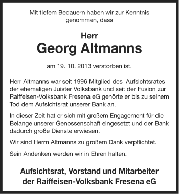 Traueranzeige von Georg Altmanns von Ostfriesischer Kurier